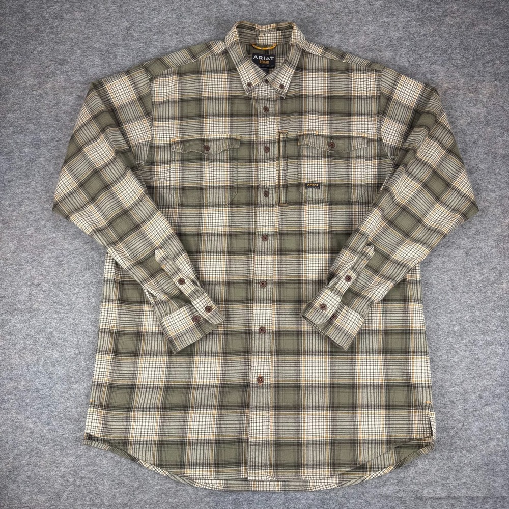 Ariat Rebar Flannel Work Shirt DuraStretch Deep‎ Lichen Mens Large Tall LT